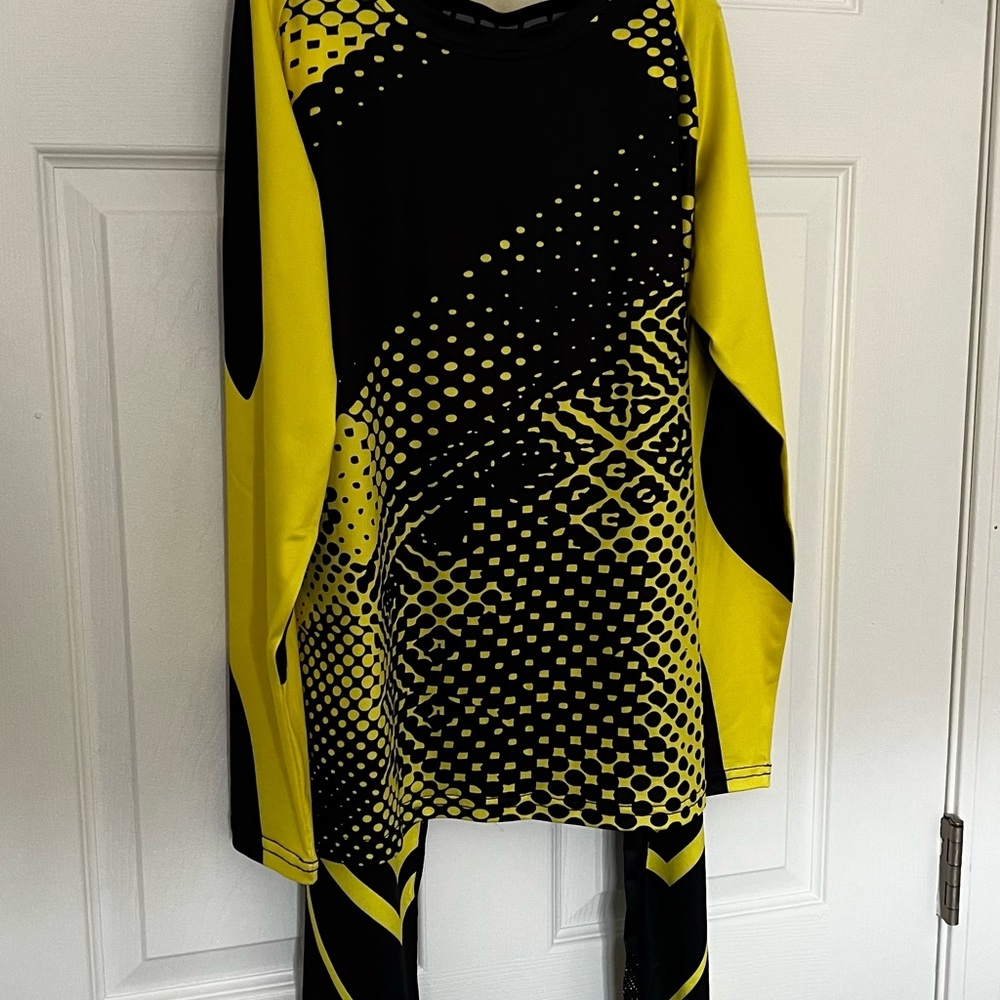 Yellow and Black Graphic Long Sleeve Top and Pants Set